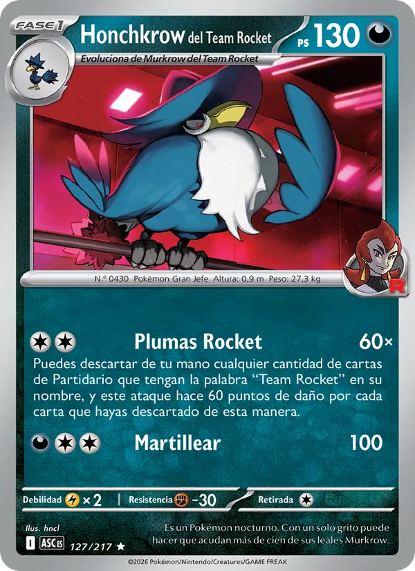 Honchkrow del Team Rocket – Héroes Ascendentes 127