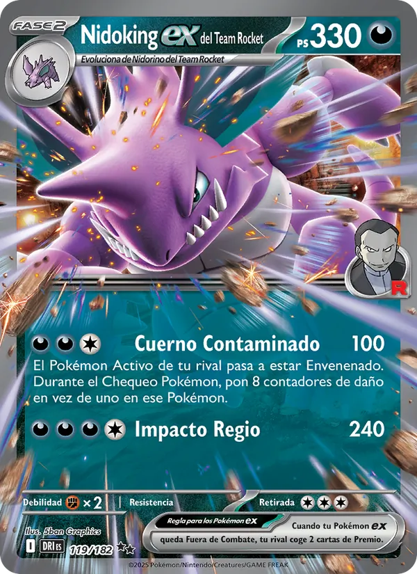 Nidoking ex del Team Rocket – Rivales Predestinados 119